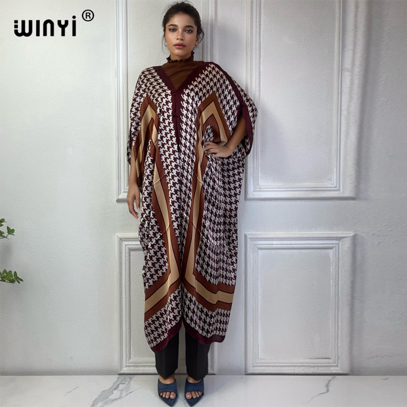 Robe Silk Women - Winyi Zomer Afrikaanse V-Hals Jurk Bedrukt