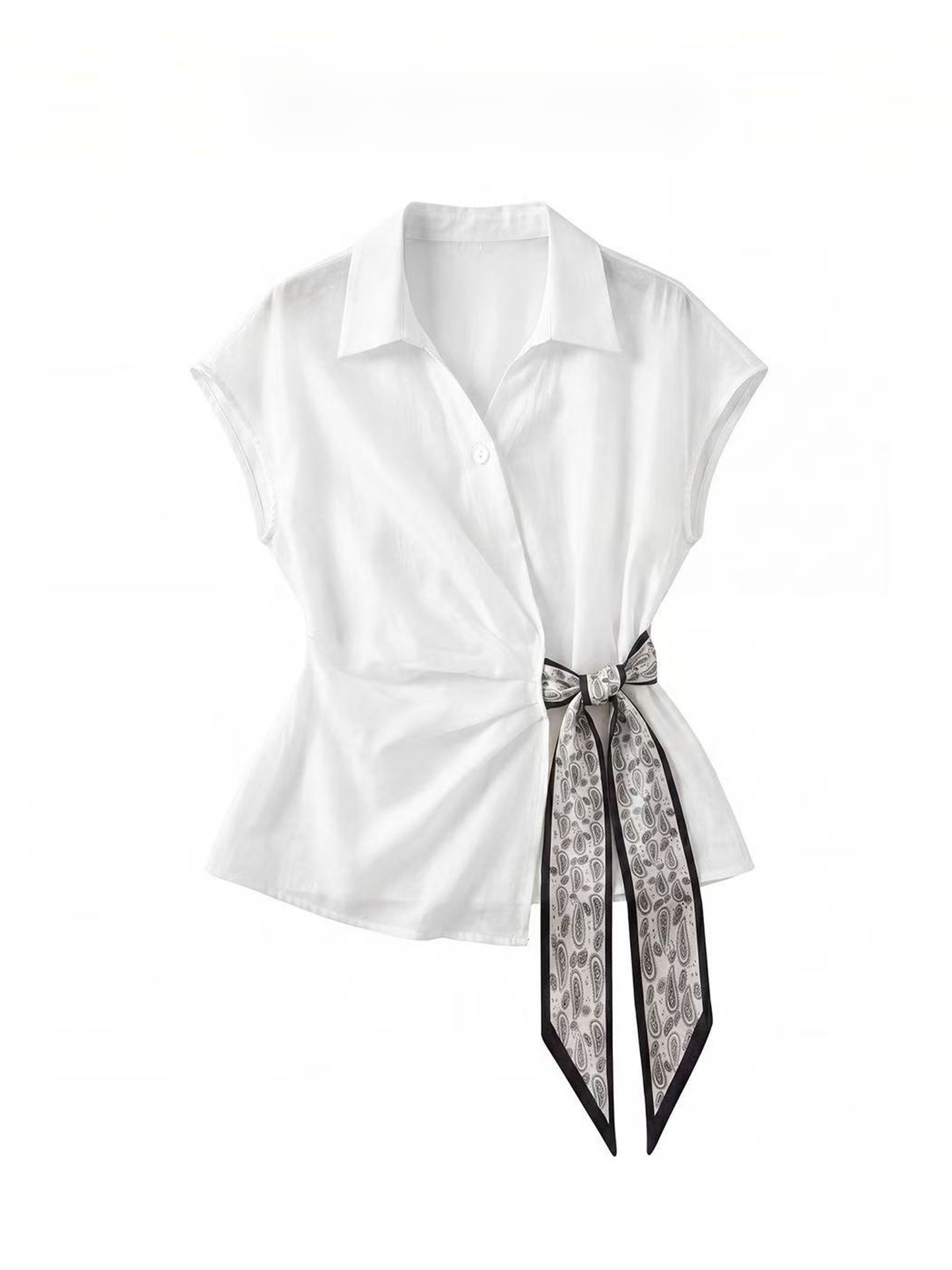 Corset Waist Cinch - Elegant wit overhemd met korte mouwen